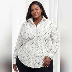 Lands' End Women's White and Black Polka Dot Button Down Shirt